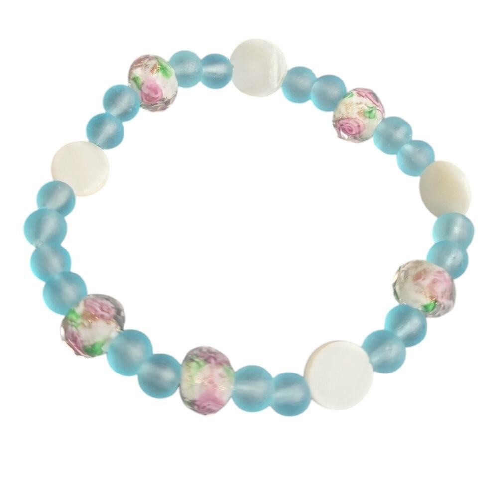 Natural White Mother Of Pearl Shell Beads Golden Sand Lampwork Bracelet